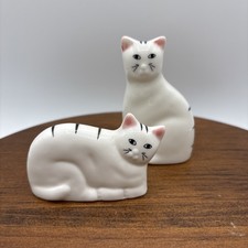 Vintage Pair Art Deco Handpainted Bone China White Kitty Cat Figurines picture