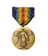WWI US Victory Medal Original WW1 Military Medal Rainbow Ribbon Great War picture