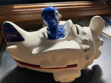 Vintage USAir Promo Ceramic Airplane Coin Bank Bi-Plane with Pilot NEW picture