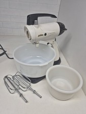 VTG 1950's Sunbeam Mixmaster Model 12 White Black Stand Mixer & 2 Glasbake Bowls picture