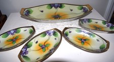 Vintage Japanese Lusterware Hand Painted Celery Dish Plate Takito Company picture