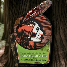 Vintage Indian Motorcycles Porcelain Sign Flanged Double Sided Harley Gas Oil picture
