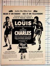 1950 Joe Louis Ezzard Charles Boxing Fight Ad CBS TV Radio Pabst Blue Ribbon picture