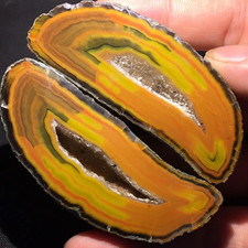 1Pair Rare China Natural Warring States Red Agate Geode Quartz Crystal Slices picture