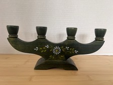 Vintage Swedish Allmoge Folk Art Wood Candelabra Hand Painted Christmas MCM picture