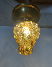REWIRED Antique Vtg Amber Glass Grapes Cluster Flush Mount Light MCM 40s 60s 70s picture