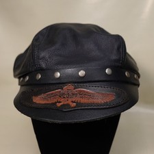 Vintage Harley Davidson Leather Captain Hat Biker Cap Made In USA Black picture