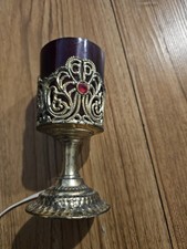 Vintage Electric Candle Lamp Red Glass Gold Filigree Corded picture