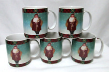 Block Vintage Father Christmas Santa 1995 Mug Cup Set 5 Holidays Plaid Tartan picture