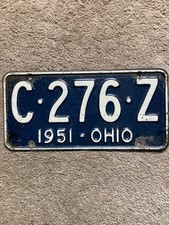 1951 Ohio License Plate - C 276 Z - Nice picture