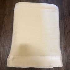 VTG Ralph Lauren- Waffle Weave Acrylic Blanket- Satin Trim- 66 x 90- Ivory- USA picture