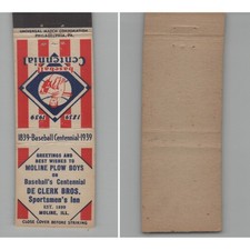 1930s Baseball Centennial 1839-1939 - Sportsmen's Inn Moline IL Matchbook Cover picture