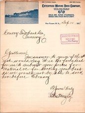 1906 Vintage Letterhead Enterprise Marine Dock Co. Point Pleasant WVA Pomeroy OH picture