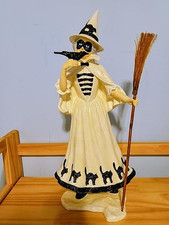 Bethany Lowe Good Witch in white raven and broom cracked arm Halloween picture