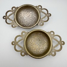 2 Antique EPNS Tea Strainer Silverplate ISG Pierced c 1900 Tea Bag Rests picture