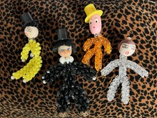 4 MCM Vintage Handmade Beaded Christmas Ornament Mid Century Kitschy 4” to 5” picture