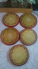 Vintage 1995 Wooden Trivets: 5-Piece Primitive Set, Floral Berry Vines picture