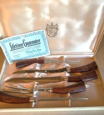 Vintage Washington Forge Deluxe 5 Pc Carving Set Faux Stag Bakelite w/Box Papers picture