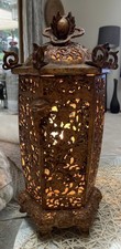 Antique VTG Wrought Iron Ornate Lamp Lantern Lion Head Accents 21”H MAGNIFICENT picture