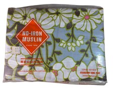 Vintage King Flat Sheet No-Iron Muslin Floral Trim Selected Seconds Made In USA picture