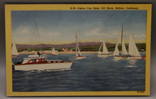 Balboa California CA Newport Harbor Linen Postcard picture