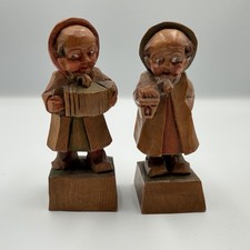 2 Vintage Hand Carved Wood Folk Art Figures Musicians Accordion picture