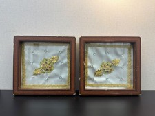 Pair Vintage Gold Jeweled Flower Tabletop Frames Office Desk Decor picture