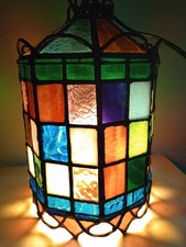 1920s Stained Colored Glass Hanging Lantern  Light Denmark 9 1/2 
