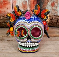 Day of the Dead Sugar Skull Monarch Butterflies Handmade Puebla Mexican Folk Art picture