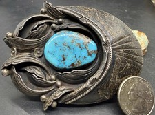FINEST Navajo LOREN BEGAY Handcrafted Sterling Gem Morenci Turquoise Belt Buckle picture