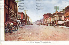 Postcard Antique View of Horse Carriages, Victor Ave. in Victor, CO. P4 picture