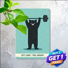 Cat Barbell Weightlifting Metal Sign Vintage Gym Wall Decor Plaque 8x12 picture