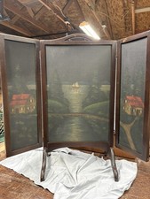 Vintage brother FERGUSON Hand Painted Leather & Wood Fireplace Screen picture