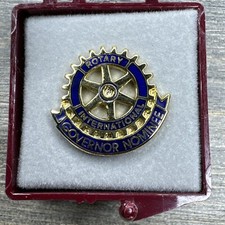 Vtg Lapel Pin International Rotary Club Governer Nominee Gold Tone Blue 0.5” picture