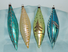 Lot of 4 Vintage Mica Design Teardrop Glass Ornaments 6