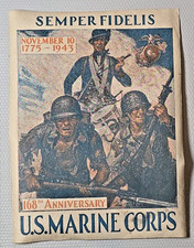 VTG 1943 USMC U.S. MARINE Corps Anniversary Semper Fidelis WW II Luggage Label picture