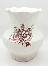 Antique Harker Pottery Co. Brown Floral Transferware Scalloped Rimmed Vase picture