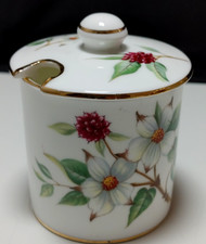 Vtg Hammersley 'Dogwood Blossom' Jam Jar or Sugar Bowl w Lid Bone China picture