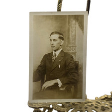 Vintage C1910s Man Portrait Sepia RPPC Real Photo Postcard AZO 3.5x5.5 Unposted picture