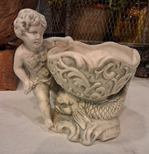 Vintage ceramic mid-century cherub and koi fish planter bowl picture
