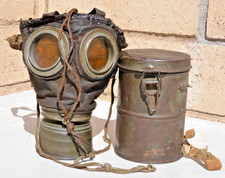 GERMAN WW1 IMPERIAL ARMY GAS MASK - NAMED AND UNIT ON CANISTER picture