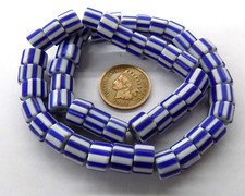 50 Striped Unusual Awale Chevron Look African Trade Beads w/ Blue Core TT805 picture