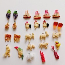 Vtg Plastic & Glass Gumball Machine Charm Lot Cracker Jack Prizes Celluloid picture