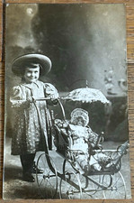 Vintage RPPC Mary Lois Gassett Belleville WI Girl Doll Carriage Parasol AZO picture
