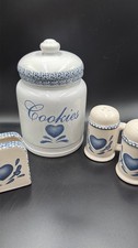 VTG 90s Country Rustic Blue Heart Stoneware Grandma Core Cookie Napkin Salt Pep picture
