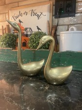 Vintage MCM Large Set Of Brass Swans picture