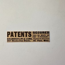 Patents Secured Chamberlin & Lane St Paul MN 1906 Minneapolis Ad 5AL1-S16 picture