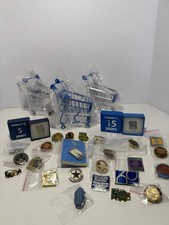 26 Vintage Walmart Associate Lapel Pins And 3 Shopping Carts. Most Never Used picture