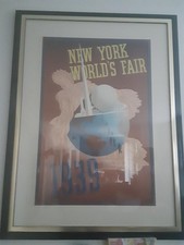 RARE ORIGINAL 1939 NEW YORK WORLDS FAIR POSTER JOHN ATHERTON 40” x 30” FRAMED picture