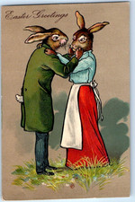 Dressed Romantic Rabbits~Antique Anthropomorphic Easter Fantasy Postcard~s801 picture